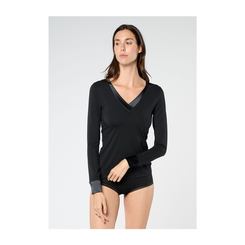 Perfect Line Cotton Shirt lange mouw V-hals